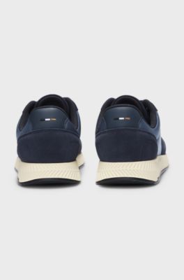 Mixed-material trainers with suede trims, Dark Blue