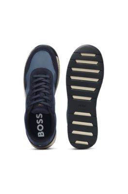 Mixed-material trainers with suede trims, Dark Blue