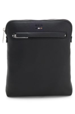 Grained faux-leather envelope bag with signature-stripe trim, Black