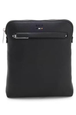 Grained faux-leather envelope bag with signature-stripe trim