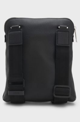 Grained faux-leather envelope bag with signature-stripe trim, Black
