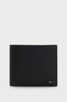 Grained leather wallet with embossed logo detail, Black