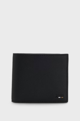Tricolour-detail wallet in grainy leather, Black