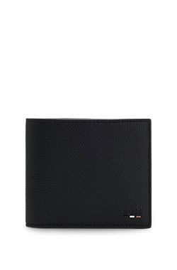 Faux-leather folding wallet with signature-stripe trim