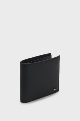 Grained leather wallet with embossed logo detail, Black