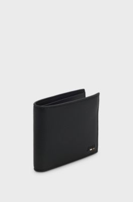 Tricolour-detail wallet in grainy leather, Black