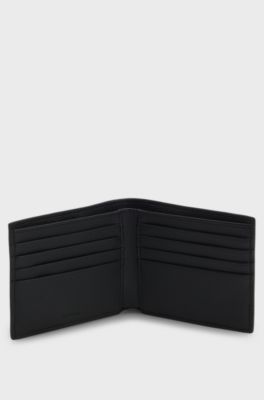 Grained leather wallet with embossed logo detail, Black