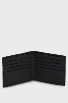 Tricolour-detail wallet in grainy leather, Black