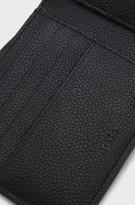 Grained leather wallet with embossed logo detail, Black