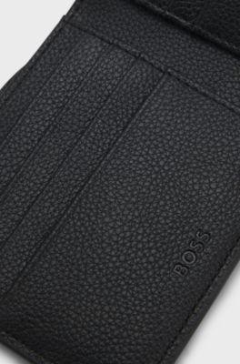 Tricolour-detail wallet in grainy leather, Black