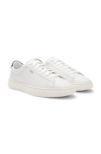 Lace-up trainers in polished leather with logo details, White