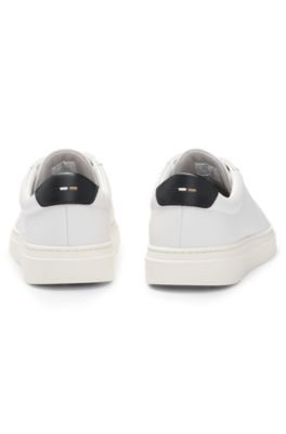 Lace-up trainers in polished leather with logo details, White