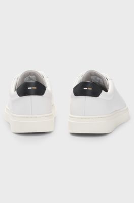 Lace-up trainers in polished leather with logo details, White