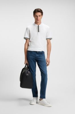 Lace-up trainers in polished leather with logo details, White