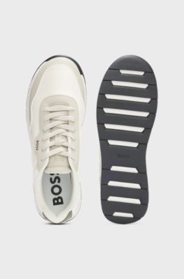 Sneakers low-top con tomaia lavorata, Beige chiaro