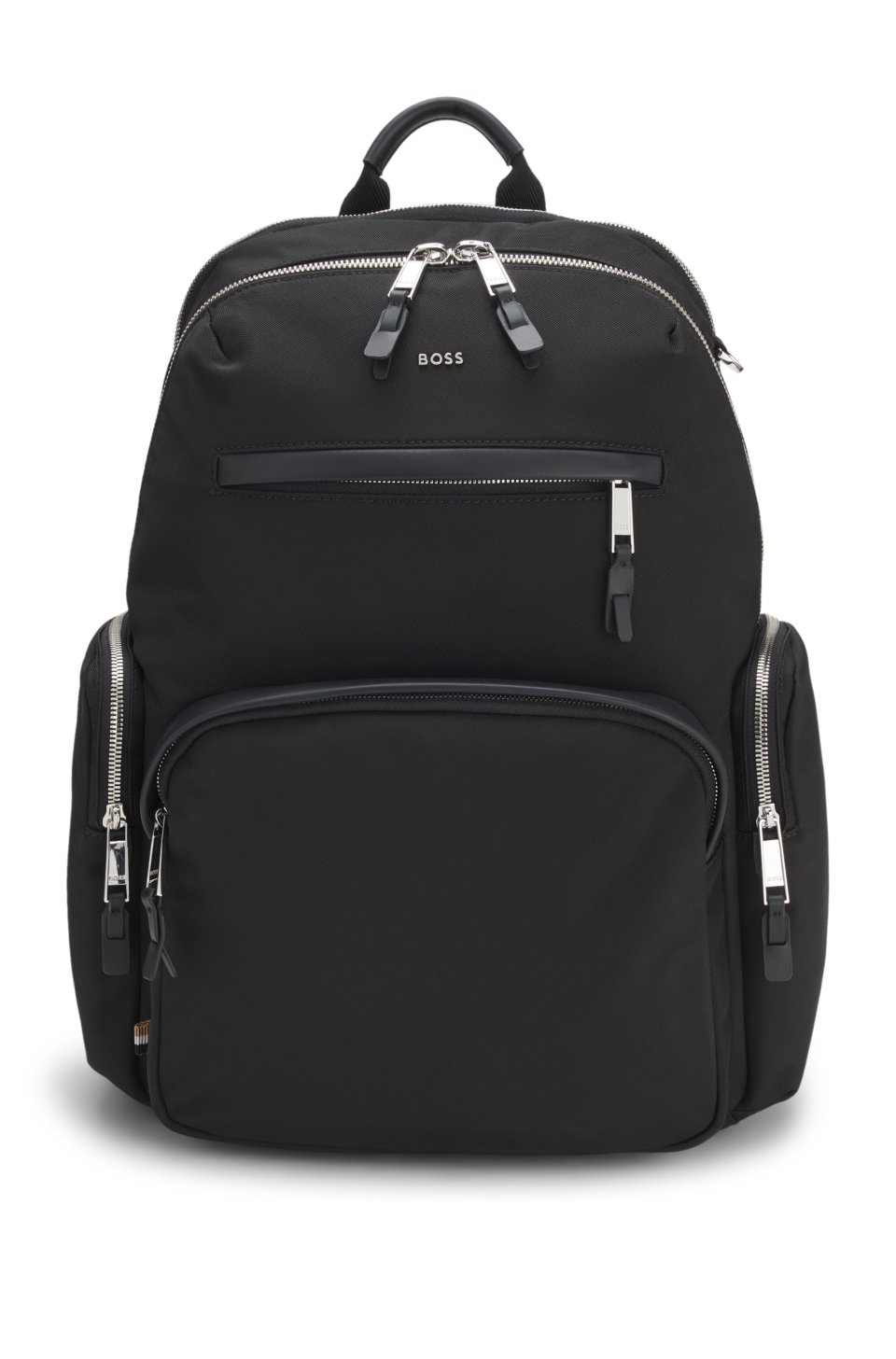 Multi-pocket backpack with leather trims