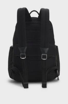 Multi-pocket backpack with leather trims, Black