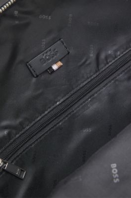 Multi-pocket backpack with leather trims, Black