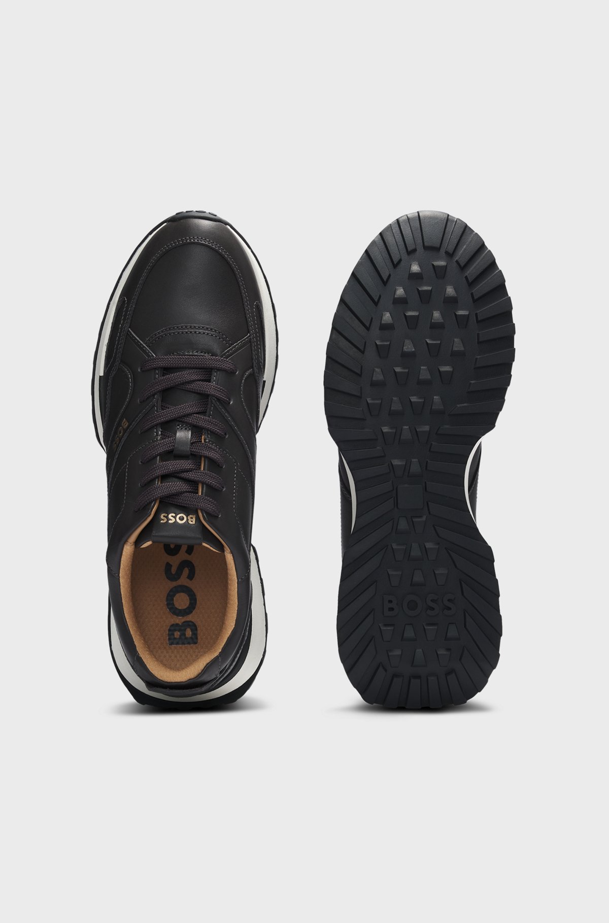 BOSS - ランニングスタイル スニーカー バーニッシュレザー BOSS - ランニングスタイル スニーカー バーニッシュレザー