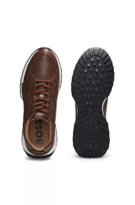Running-inspired trainers with burnished-leather uppers