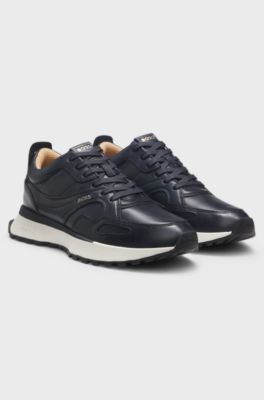 Trainers in burnished leather, Dark Blue