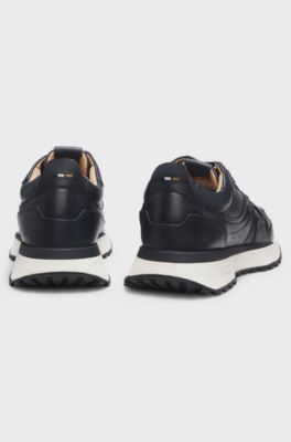 Trainers in burnished leather, Dark Blue