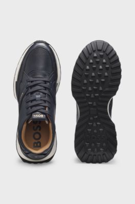 Trainers in burnished leather, Dark Blue