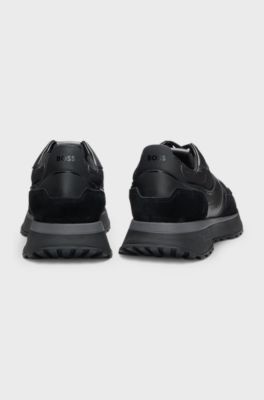 Mixed-material trainers with mesh and leather, Black