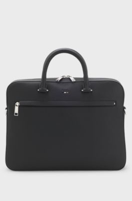 Logo-embossed document case in grained faux leather, Black