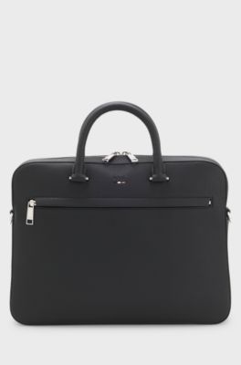 Grained faux-leather document case with signature-stripe trim, Black
