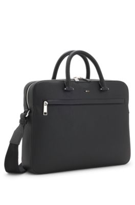 Aktentasche aus genarbtem Kunstleder mit Logo-Pr&auml;gung, Schwarz