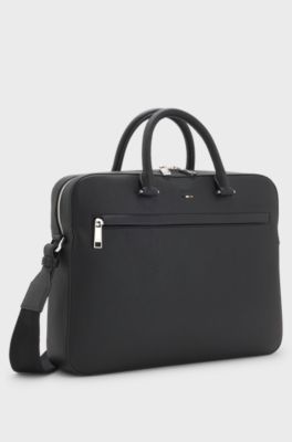 Logo-embossed document case in grained faux leather, Black