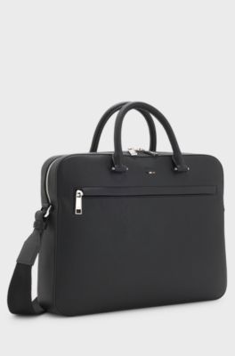 Grained faux-leather document case with signature-stripe trim, Black