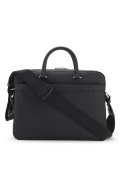 Aktentasche aus genarbtem Kunstleder mit Logo-Pr&auml;gung, Schwarz