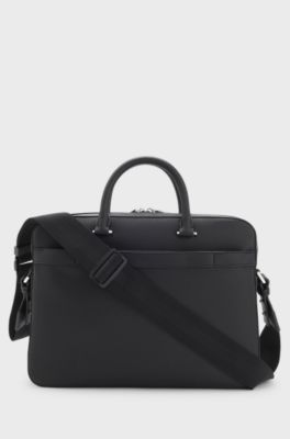 Grained faux-leather document case with signature-stripe trim, Black