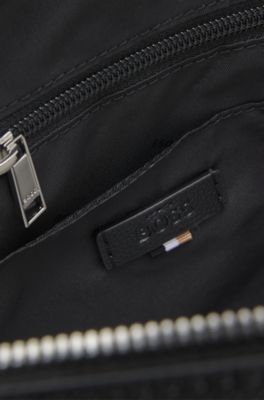 Grained faux-leather document case with signature-stripe trim, Black