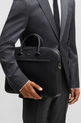 Aktentasche aus genarbtem Kunstleder mit Logo-Pr&auml;gung, Schwarz