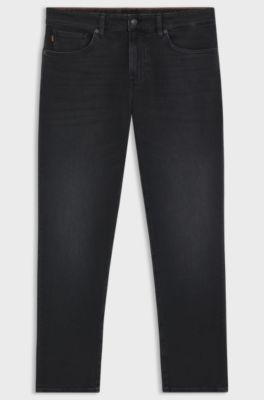 Tapered-fit jeans in black comfort-stretch denim, Black