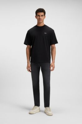 Tapered-fit jeans in black comfort-stretch denim, Black