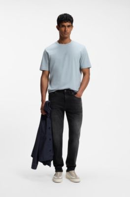 Tapered-fit jeans in black comfort-stretch denim, Black