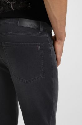 Tapered-fit jeans in black comfort-stretch denim, Black