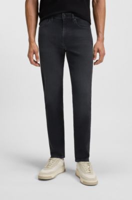 Tapered-fit jeans in black comfort-stretch denim, Black