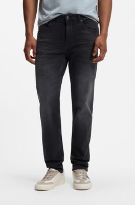 Tapered-fit jeans in black comfort-stretch denim, Black