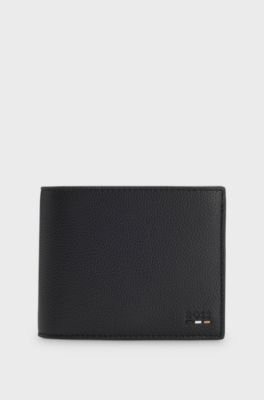 Grained faux-leather trifold wallet with signature-stripe trim, Black