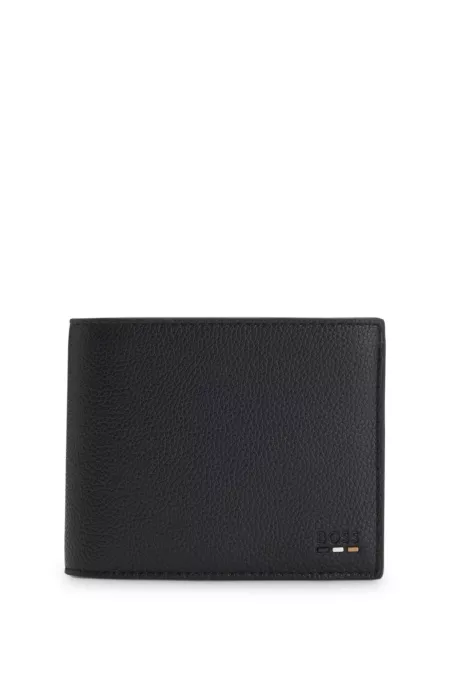Grained faux-leather trifold wallet with signature-stripe trim