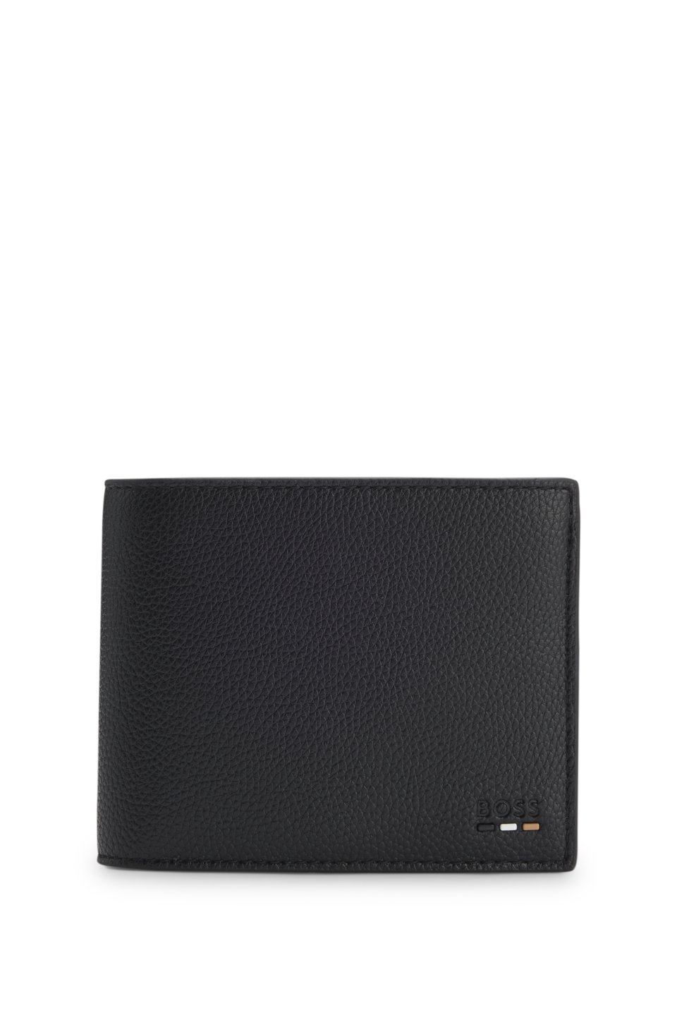 Grained faux-leather trifold wallet with signature-stripe trim