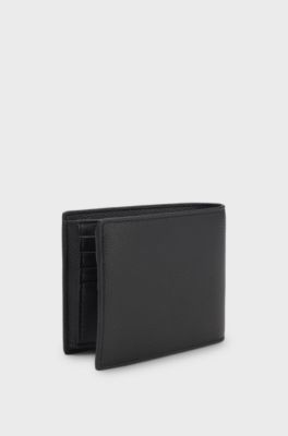 Grained faux-leather trifold wallet with signature-stripe trim, Black