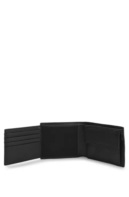 Grained faux-leather trifold wallet with signature-stripe trim