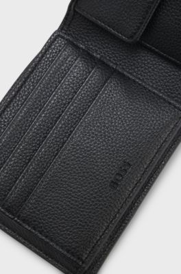 Grained faux-leather trifold wallet with signature-stripe trim, Black