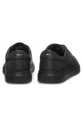 Leather trainers with embossed monograms, Black